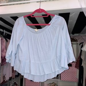 Bell Sleeve Light Blue Off-the-Shoulder Top